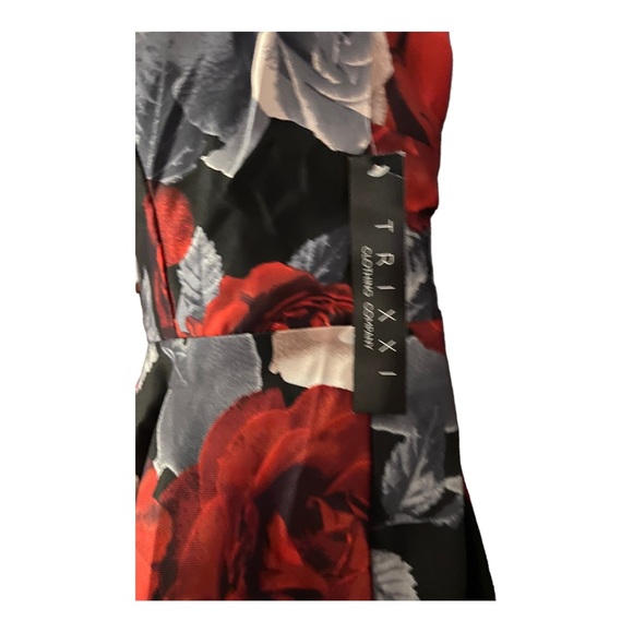 Trixxi Bow Back Rose Print Fit & Flare Sleeveless Cocktail Party Prom Dress - Picture 12 of 16